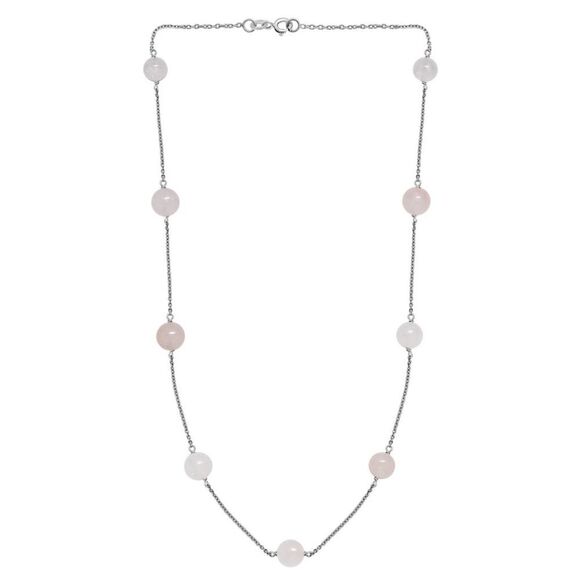 Galilea Rose Quartz Station Necklace 20 Inches
in Rhodium Over Sterling Silver - Picture 11 of 12